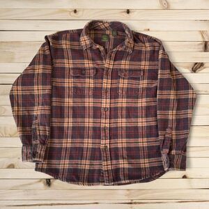 Timberland Heavy Flannel Shirt Brown Plaid Workwear Shirt XL